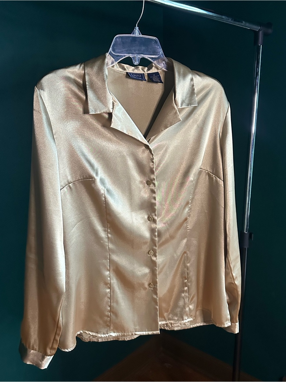 Laura Scott Gold Satin Button-Down Shirt